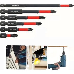 6pcs Magnetic Screwdriver Bit Set - S2 Steel, 1/4" Shank, Phillips & Impact Bits for Electric & Manual Drivers, Anti-Slip Grip