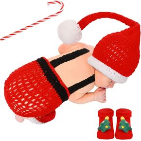 Vabean Christmas Newborn Photography Prop Baby Boy Girl Photo Newborn Cute Crochet Santa Claus Outfits Christmas Red Hat Photoshoot Costume 0-6 Months (Santa)