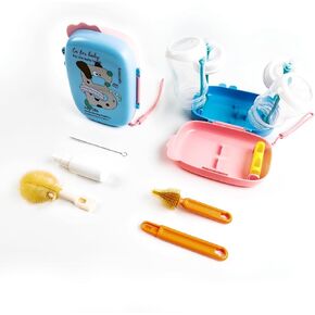Baby Bottle Brush,6 in 1 Bottle Cleaner Brush Travel Kit with Extendable Silicone Bottle Brush,Drying Rack,Nipple Brush,Straw Brush,Soap Dispenser & Organizer Case (Yellow)