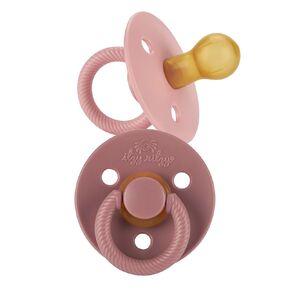 Itzy Ritzy Natural Rubber Pacifiers, Set of 2 – Natural Rubber Newborn Pacifiers with Cherry-Shaped Nipple & Large Air Holes for Added Safety; Set of 2 in Blossom & Rosewood, Ages 6-18 Months