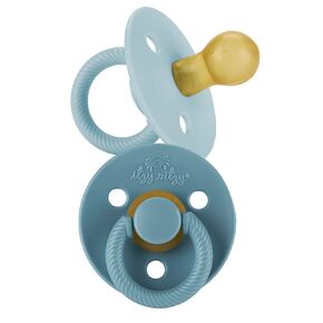 Itzy Ritzy Natural Rubber Pacifiers, Set of 2 – Natural Rubber Newborn Pacifiers with Cherry-Shaped Nipple & Large Air Holes for Added Safety; Set of 2 in Harbor & Coast, Ages 6-18 Months