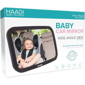 Baby Car Mirror Rear View - 360 ° Adjustable, Extra Wide Crystal Clear & Shatterproof Back Seat Baby Essentials to See Rear Facing Infants, Babies, Kids, Child & New born