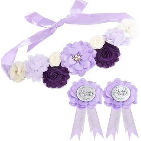 Maternity Sash and Corsage Pin Kit, Violet Baby Shower Decorations Corsage Pin and Flower Maternity Sash for New Mommy and Daddy Pregnancy Photo Props Supplies