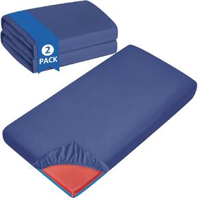 Nap Mat Sheet 2 Pack, 24" x 48" x 4" Fitted Elastic Corners Preschool Day Care Rest Nap Mat Cover, Soft & Breathable Baby Sheets for Regalo My Cot Portable Toddler Bed and Joovy Travel Cot, Navy