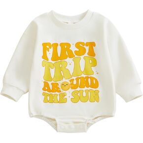 Lamuusaa Toddler Baby Girl Boy Birthday Outfit One/First Trip Around The Sun Romper Oversized Sweatshirt Fall Outfits