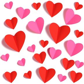 60 Pcs Valentines-Day-Wall-Decorations, 3D Heart Valentine Wall Stickers, Waterproof Wall Decals, for Wedding Anniversary Party Bedroom Home Office School Decor, 4 Different Sizes Red