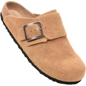 AEROTHOTIC Genuine Leather Clogs for Women with Arch Support Memory Foam Cork Footbed Indoor and Outdoor Adjustable Buckle Potato Shoes Comfortable Mules