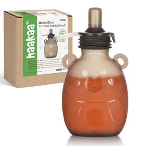 haakaa Happii Bear Reusable Pouches for Baby Food,Refillable Pouches for Toddlers, Reusable Squeeze Pouches for Kids,for Fruit Puree,Yogurt,Smoothies...2 Pack 6 oz/170ml, 6 Months+