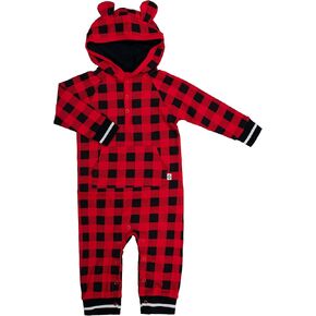 Infant Buffalo Plaid Hooded Jumpsuit with Ears