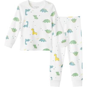 pureborn Toddler Bamboo Viscose Pajamas Set Pjs - Little Boy Long Sleeve Snug Fit Soft Cotton Sleepwear 2pcs Dinosaur 2T