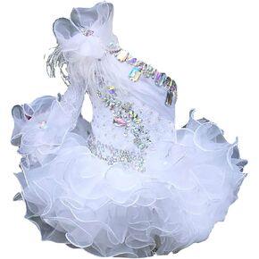 Jennifer Toddler Beauty Pageant Dress Hand-Crafted Beautifully and Beautiful Pageant Dress for Toddler Girls, Party Birthday Dress White Size 5T