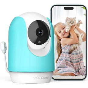 SV3C Indoor Security Camera 2K Pan/Tilt Wireless WiFi Pet Camera Temp & Humidity Cry Noise and Motion Detection, Two Way Audio 2.4G&5G Baby Monitor IR Night Vision Compatible with Alexa
