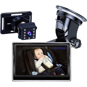 JSCARLIFE Baby Car Mirror, Baby Car Camera with 8 LED Lights 1080P Baby Car Monitor Back Seat, Reusable Sucker Bracket, Wide View, 12V Cigarette Lighter, Easily Observe the Baby’s Move