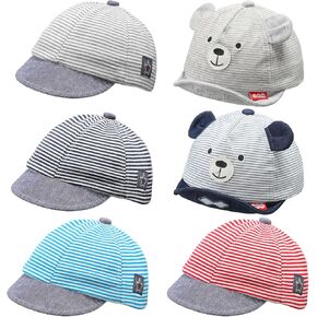 Zhanmai 6 Pieces Baseball Cap Adjustable Striped Bear Sunhat Baseball Hats Soft Cotton Hat Cute Lovely Hats