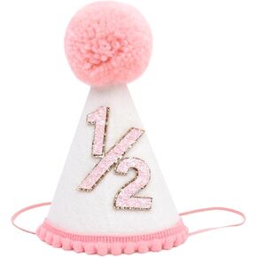 Half Birthday Hat -Baby 1/2 Birthday Cone Hat,Six Months Birthday Decorations,Party Hat Outfit for Girls/Boys
