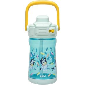Zak Designs Bluey Kid Water Bottle for Travel or At Home, 12oz Plastic is Durable and Leak-Proof with Liquid Lock Spout, Cover, Carry Handle, Protective Base (Bluey)