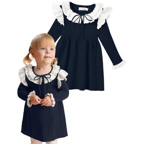 BesserBay Toddler Girls Winter Warm Ribbed Knit Long Sleeve Ruffle Sweater Dress 6M-6Y