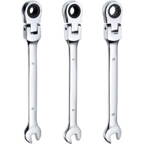 HARFINGTON 3pcs Flex-Head Ratcheting Wrench 8/9/10mm 180° Rotating Head Metric Ratchet Combination Wrenches 72-Teeth Chrome Vanadium Steel Open End Ratchet for Fasteners Nut Bolt