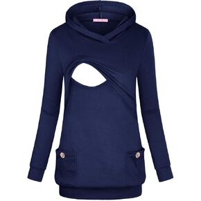 Joymom Breastfeeding Sweatshirt Hoodie,Mama Long Sleeve Cozy Maternity Shirts Lactation Breathable Knitting Workout Pregnant Tops Great with Favorite Postpartum Leggings Royal Blue S