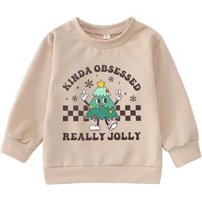 Ritatte Toddler Boy Girl Christmas Sweatshirt Cute Christmas Tree Graphic Crewneck Sweatshirt Xmas Jolly Pullover Tops 1-6T