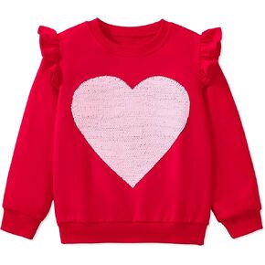 Girls Valentines Day Sweatshirt Toddler Kids Sequin Heart Long Sleeve T Shirt Ruffle Pullover Cotton Sweater Tops