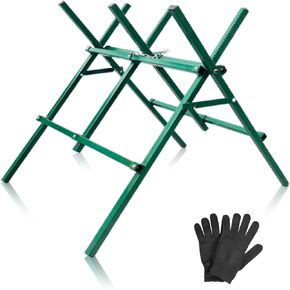 Steel Log Saw Horse, Adjustable Height Large Saw Horse for Log Holder, Portable Firewood Cutting Stand Foldable Sawbuck, Heavy Duty Sawhorse for Logs with Notched Sawtooth