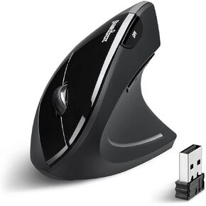 Perixx PERIMICE-713R Wireless Rechargeable Vertical Mouse - Duo Wired and Wireless Charging Feature - 6 Buttons Design - Black - Right-Handed Design