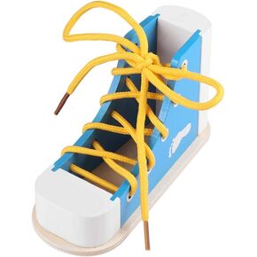 NUOBESTY Learn to Tie Shoes Wooden Lacing Shoe Toy Shoelaces Tying Toy Teaching Kit for Kids, Blue