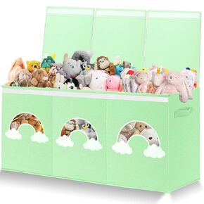 Toy Box for Girls,Extra Large Toy Storage Organizer Bins with Star Transparent Windows,Sturdy Handles and Mesh Bag, Foldable Storage Box for Nursery, Playroom, Bedroom(Pink)