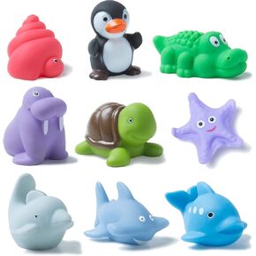 XY-WQ Bath Toys No Hole, for Infants 6-12& Toddlers 1-3, No Hole Bathtub Toys (Sea Animals, 18 Pcs with Mesh Bag)