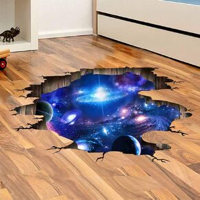 3D Space Floor Sticker,Blue Galaxy Wall Decal-Removable Mural for Kids Bedroom Living Room Milky Way Decorations in Kuwait