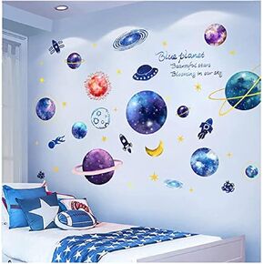 3D Space Floor Sticker,Blue Galaxy Wall Decal-Removable Mural for Kids Bedroom Living Room Milky Way Decorations