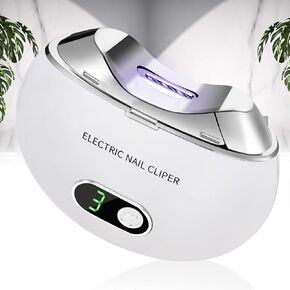 Automatic Electric Nail Clipper with 3-Speeds Levels and Nail Clip Storage, LCD Digital Display, USB Rechargeable Safety Electric Nail Trimmer Suitable for Babies,Children, Adults and Seniors (White)
