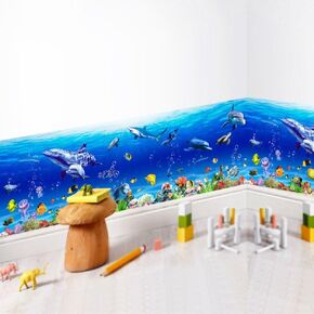 Removable Creative DIY 3D The World Under Sea Wall Decals for Kids Room Bedroom Nursery Room Cute Fish Blue Dolphin Seagrass Coral Wall Art Decor Decal Stickers for Window Bathroom Classroom in Kuwait