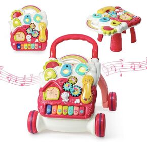 Sit to Stand Baby Walker, Activity Center with Music and Light, Activity Table for Toddlers, Push Toys for Babies Learning to Walk, Early Education Toys for Infant Boys Girls 6 Months Up (Blue)