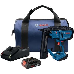 BOSCH GTH18V-18MB12 18V Brushless 18-Gauge Narrow Crown Stapler Kit with 2Ah Battery and Charger - Cordless, Powerful, and Precise for Furniture, Upholstery, and Cabinetry Applications