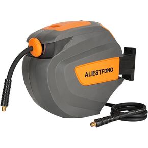 Enclosed Retractable Air Hose Reel, 3/8 in x 50 Ft Hybrid Hose Air Compressor Hose Reel with 5 Ft Lead, Max 360 PSI, 180°Swivel Bracket Quick Coupler