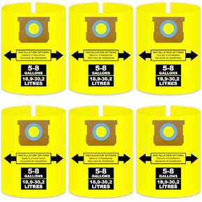 5-8 Gallon Bags for Shop Vac 5, 6, 8 Gallon Vacuums, for ShopVac 90661, 90671, Type E, Type H, 9066100, 9066133, 9067100, 9067133, Double Layer Wet Dry Vacuum Bags, Part # VF2004, VHBS, VDBS, 6 pack