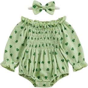 Newborn Baby Girl Outfit Cute Romper Long Sleeve Ruched Bodysuit Comfy Outfits Baby Girl Clothes in Kuwait