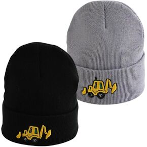 2 Pcs Embroidery Excavator Toddler Boys Winter Hats Cute Digger Knit Warm Beanie Cap for Boys Girls Age 3-10 in Kuwait