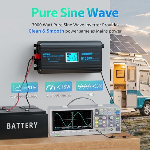 300Watt Pure Sine Wave Power Inverter for Car with PD30W Type C and QC 3.0 USB Car Converter Adapter with Dual USB Ports for Smartphones Laptops Tablets Starlink in Kuwait