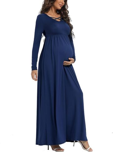 Long Sleeve Maternity Dress, Maxi Maternity Dress with Belt for Baby Shower Photoshoot in Saudi Arabia