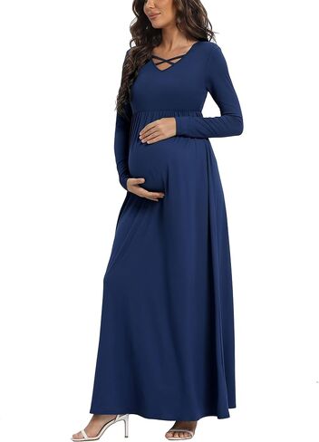 Long Sleeve Maternity Dress, Maxi Maternity Dress with Belt for Baby Shower Photoshoot in Saudi Arabia