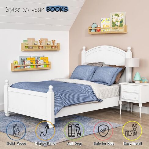 Wooden Wall Bookshelf for Kids Room, Natural Wood Floating Nursery Book Shelves for Baby Toddler Child Bedroom, Cute Wall Mount Bookshelves for Teen Girls Boys Closet Classroom Library in Saudi Arabia