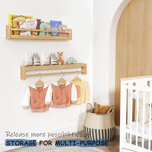 Wooden Wall Bookshelf for Kids Room, Natural Wood Floating Nursery Book Shelves for Baby Toddler Child Bedroom, Cute Wall Mount Bookshelves for Teen Girls Boys Closet Classroom Library in Saudi Arabia