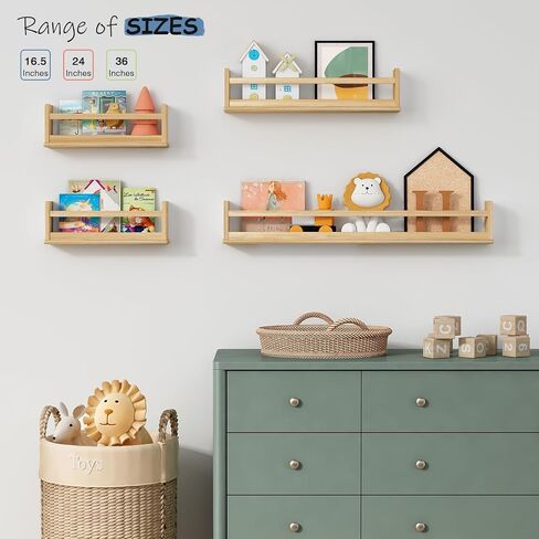 Wooden Wall Bookshelf for Kids Room, Natural Wood Floating Nursery Book Shelves for Baby Toddler Child Bedroom, Cute Wall Mount Bookshelves for Teen Girls Boys Closet Classroom Library in Saudi Arabia