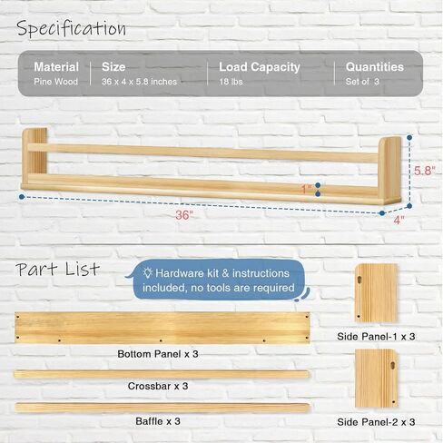 Wooden Wall Bookshelf for Kids Room, Natural Wood Floating Nursery Book Shelves for Baby Toddler Child Bedroom, Cute Wall Mount Bookshelves for Teen Girls Boys Closet Classroom Library in Saudi Arabia