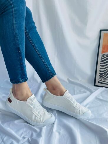 JENN ARDOR Womens Comfortable Elastic Shoes Stylish Canvas Fashion Sneakers Cute Lightweight Slip On Shoes Casual Flats for Walking in Kuwait