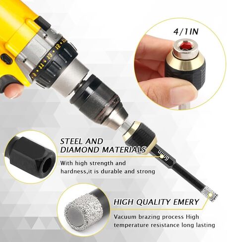 مجموعة لقم الثقب الماسي، 11 قطعة منشار ثقب الماس السداسي 1/5، 1/4، 5/16، 3/8، 1/2 بوصة مع حامل لقم الثقب سريع الفك لبلاط البورسلين والرخام والجرانيت (أسود، الحجم: متعدد الأبعاد) in Kuwait