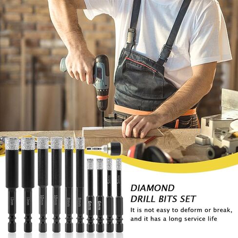 مجموعة لقم الثقب الماسي، 11 قطعة منشار ثقب الماس السداسي 1/5، 1/4، 5/16، 3/8، 1/2 بوصة مع حامل لقم الثقب سريع الفك لبلاط البورسلين والرخام والجرانيت (أسود، الحجم: متعدد الأبعاد) in Kuwait